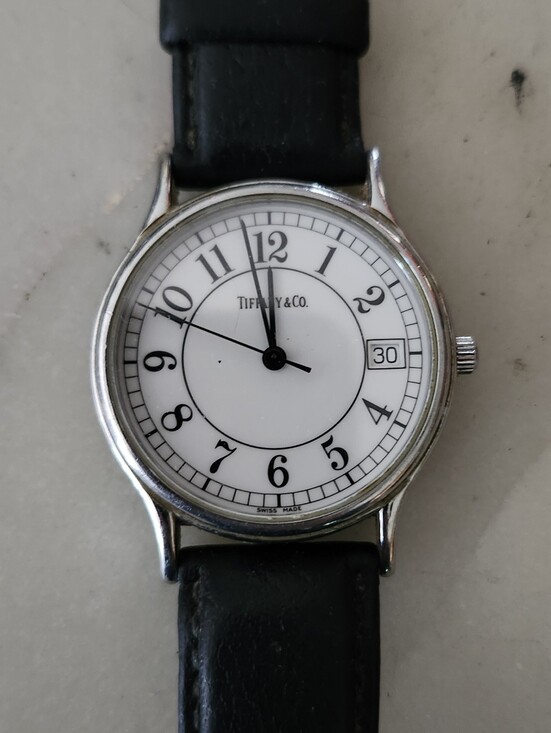 Tiffany & Co. Accessories - Vtg 90's Tiffany & Co. White Dial Black Leather Strap Watch